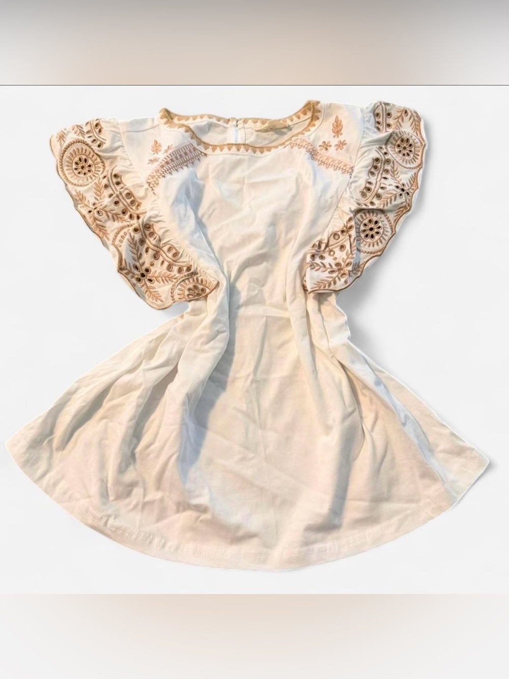 Easel Embroidered Flutter Sleeve White Blouse, Size Small - Picture 1 of 5